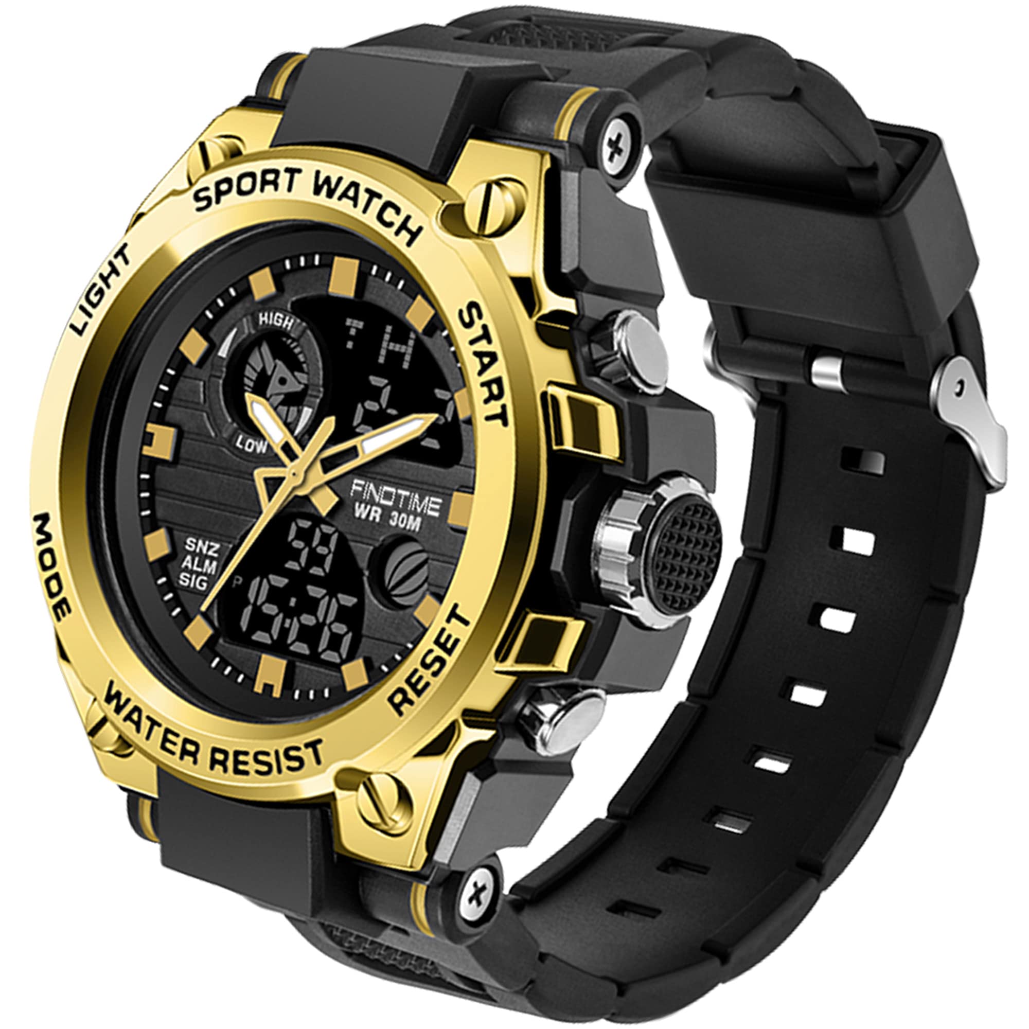findtime Military Watches for Men Waterproof Tactical Watches Men Army Digital Sports Outdoor Stopwatch LED Survival Tough Electronic Alarm Clock Black Gold Wrist Watch — image 1