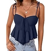 Rooscier Women's Straps Knotted Front Sleeveless V Neck Vintage Peplum Sexy Cami Top