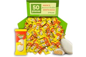 CHAIN & JO SWEETS Reeces White Creme Peanut Butter Eggs Chocolate Candy - 2 Pounds Approx 50 Count White Chocolate Candy - Bulk Chocolate Candy Individually Wrapped - Chocolate Candy Snacks For Adults & Kids - Candy For Easter Season For Easter Basket Stuffers, Easter Candy Dish, White Chocolate Easter Eggs