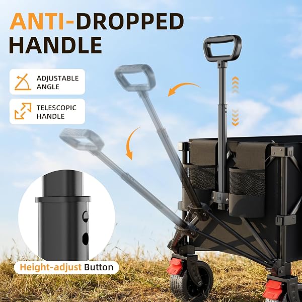 STROLKING 220L COLLAPSIBLE WAGON CART, 39″ L EXTENDED FRAME AND 440LBS HEAVY DUTY, LIGHTWEIGHT 15LBS FOLDING GARDEN CART WITH SILENT ALL-TERRAIN WHEELS FOR BEACH, CAMPING GRASS AND GROCERY, BLACK