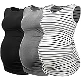 Smallshow Women's Maternity Tank Tops Sleeveless Ruched Pregnancy Clothes 3-Pack