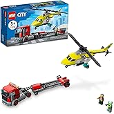 Lego City Great Vehicles Rescue Helicopter Transport Building Kit 60343, with Toy Truck and Toy Helicopter, Pretend Play Toy Vehicle Toys with Minifigures for Kids, Boys and Girls 5 Plus Years Old