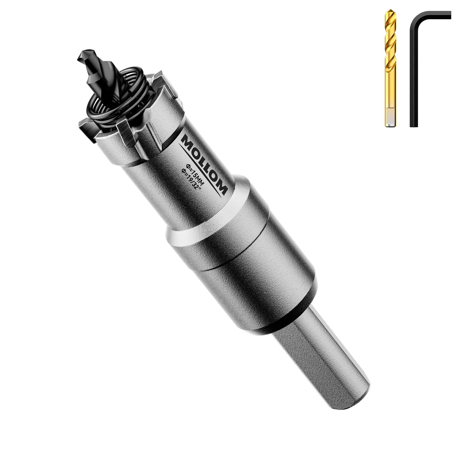 Photo 1 of Mollom (19/32" | 15mm) Heavy Duty Carbide Hole Saw with 2 Pilot Drill Bits, Hole Cutter cuts Stainless Steel, mild Steel, Iron, Copper, Brass, Plastic