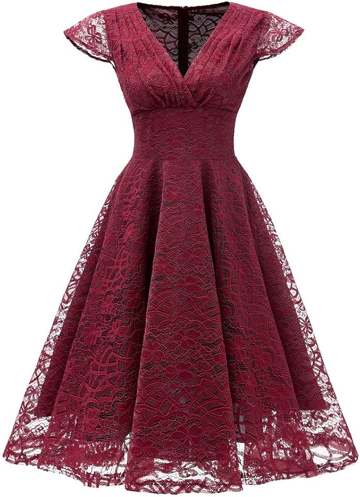 MAYOGO 50er Jahre Kleid Damen Spitzenkleid Vintage Kleid ...
