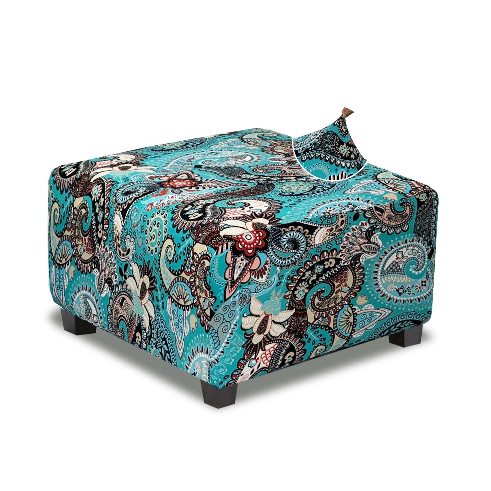 Photo 1 of TOPHMDECOR Large Ottoman Cover Square Slipcovers Printed,Stretch Footrest Stool Cover for Ottoman Square,Soft Foot Stool Cover Protector with Nonslip Elastic Bottom(Large,Peacock Blue)