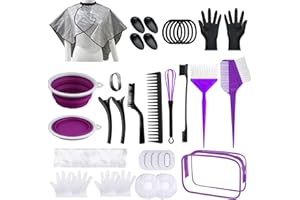 SOFYE Hair Dye Kit 30 PCS Hair Coloring Kit, Hair Dye Brush and Bowl Set with Tinting Bowl, Ear Cover, Gloves, DIY Salon Hair Painting Bleaching Tools (Purple)