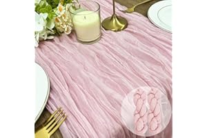 2 Pack BGHEOUYV Baby Pink Cheesecloth Table Runner, 35x120 inch, 10ft Gauze Rustic Table Runner for Bridal Shower Decorations, Wedding, Thanksgiving, Christmas, Birthday Decor