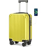 Personal Item Suitcase 18x14x8 Inches Hardside Built In TSA Lock & USB Port Lightweight Luggage With Removable Silent Wheels Underseat Carry-On Bag For Spirit and Frontier and More (Yellow)