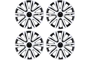 I1MOTOR Hubcaps 15", Wheel Rim Cover Universal R15 Hub Caps Replacement Exterior Accessories Snap On Car Pickup Truck SUV, 15 Inch Wheel Covers, 4 Pack, White & Black Lacquer