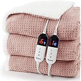 blunique Heated Blanket Electric Blanket Queen Waffle, 84x90 Inches Dual Controllers Sherpa Fleece Fast Heating Blanket 6 Heating Levels & 10 Hours Auto Off ETL Certification, Pink Queen