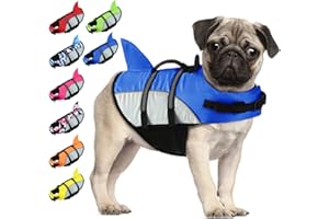 ALAGIRLS Small Dog Shark Life Jacket for Kayak Swimming Boating, Puppy Cat Swim Safety Life Vest with Rescue Handle, Pet Flotation Life Vest Dog Summer Beach Accessories, Upgraded-Blue S