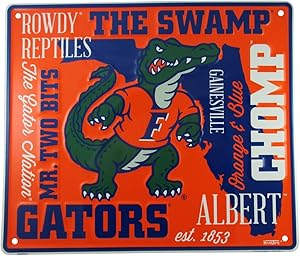 HangTime University of Florida Sign, 14 by 12 Inch Metal Wall Art, Gators Room Decor, Dorm Room Gifts for Gator Football Fan, Decorations for Man Cave