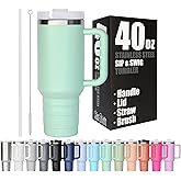 40oz Tumbler with Lid and Straw - Reusable Double Wall Insulated Stainless Steel Water Bottle and Coffee Cup to Keep Hot and Cold Beverages for Hours, Travel Mug, Fits in Cupholder - Seafoam Green