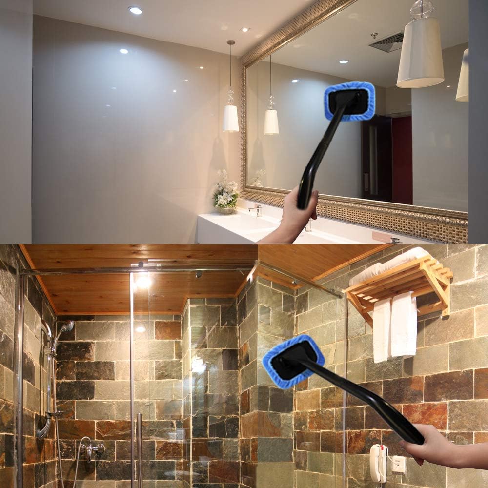 Car Window Cleaner, Microfiber Car Window Cleaning Tool with 4 Washable and Reusable Cloth Pad Head, Extendable Handle and Spray Bottle for Auto Glass Wiper Car: Health & Personal Care