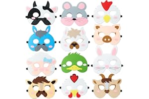 BLUE PANDA 12 Pack Felt Animal Masks for Kids, Jungle Safari Party Favors for Birthday (7x7.2 in)
