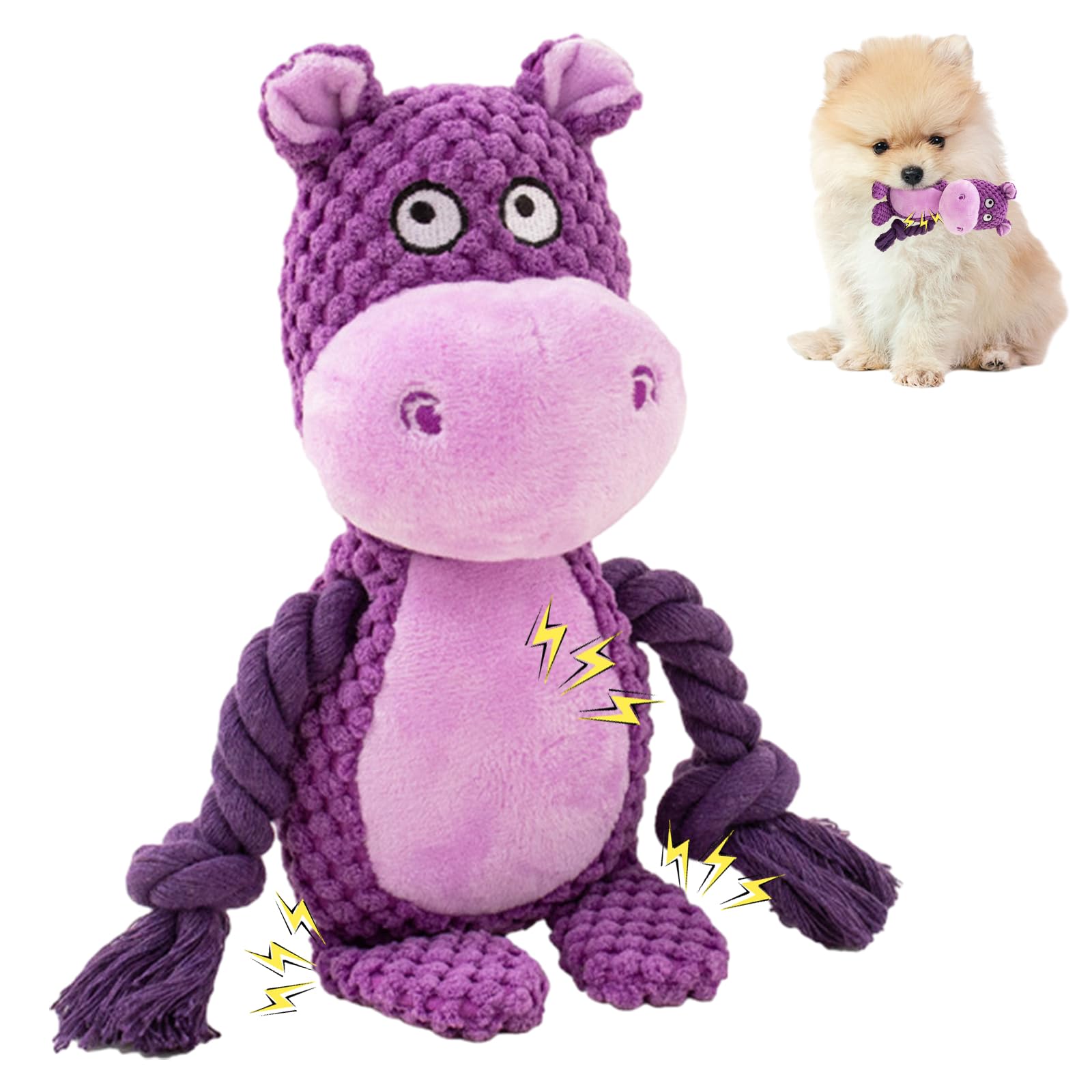 Squeaky Dog Toys: Durable, Interactive Dog Toys with Crinkle Paper, Great for Small and Medium Dogs (Hippopotamus)