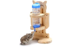 VCZONE Bunny Water Bottle with Natural Wooden Stand Small Animals Water Bottle Holder for Small Sized Pets as Hamsters, Mice, Gerbils, Guinea Pigs, Rabbits, Puppy, Cats