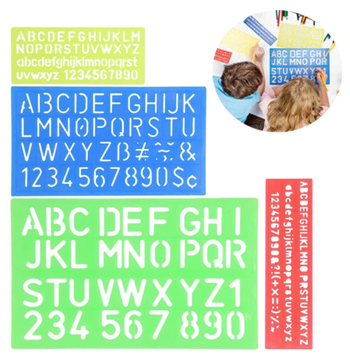 Buy-Simplicity® New 4 Pcs Small/Large Letter Stencils for Kids | A-Z, 0-9 Reusable Letter Stencils | Size 0.7cm- 3cm Drawing Template Painting Learning DIY