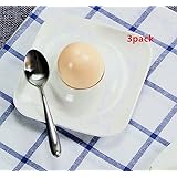 3 PCS White Procelain Egg Cups Serving Hard and Soft Boiled Eggs Ceramic Egg Holder,Egg Cup with Square Base 4 Inches With Spoon Rest Area With Eggshell Cutter 2 Size (1PCS)
