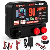 10 Joule Electric Fence Charger, Adjustable 9KV/12KV/15KV Output Voltage | 10 Joule Stored / 9 Joule Output Electric Fence Energizer, Range 12 Miles, 12V DC/100-240V AC Dual Power with Alarm