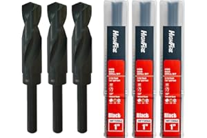 HIGHFIRE 3 PCS 1" HSS Reduced Shank Drill Bits, Silver and Deming Drill Bit with 3-Flat Shank for Aluminum Plate Copper Wood Stainless Steel, 135 Degrees Split Point