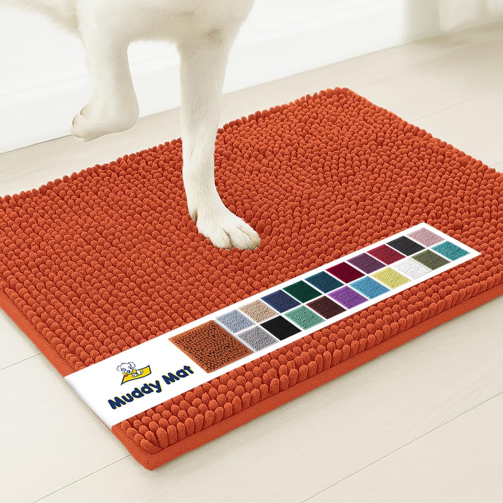 Muddy Mat® | Super Absorbent Door Mat Indoor, Microfiber Quick Dry Chenille Entryway Rug, Non-Slip Front Door Mat, Indoor Mats for Entryway, Machine Washable Pet Rug, Orange 28"x18"