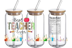 DTHOME3 UV DTF Glass Cup Wrap Transfer Decal- Gift for Teacher, Best Teacher Ever Teacher Nutrition Facts UVDTF can Glass Cup Waterproof Decal for 16oz Glass Cups - 3PCS