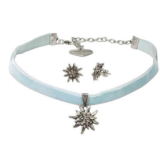 Alpenflüstern Trachtenschmuck-Set Trachten-SAMT-Kropfband und Ohrstecker Strass-Edelweiß - Damen-Trachten-Schmuck, Trachtense