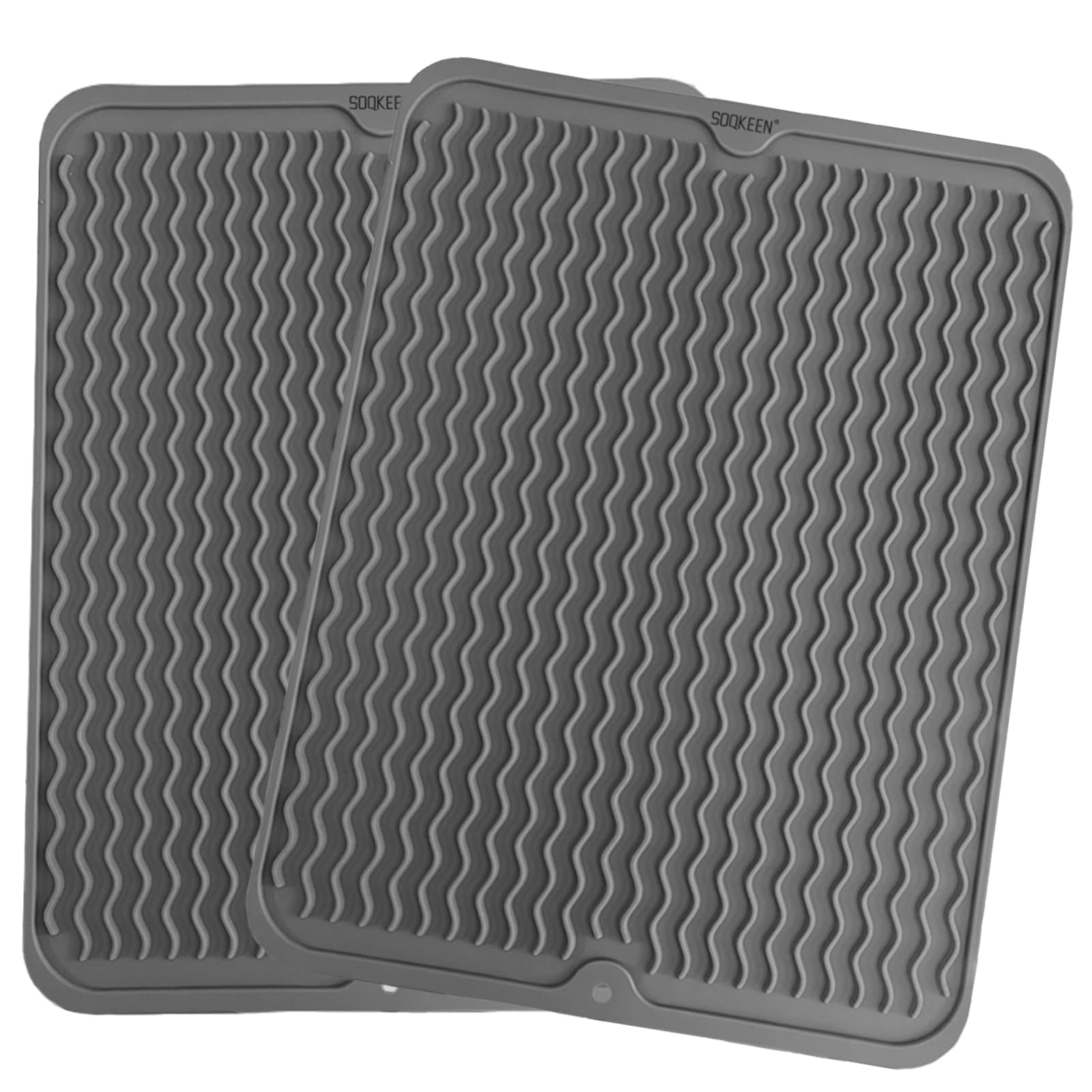 SOQKEEN 2 Pack Silicone Dish Drainer Mat 16"×12" (40cm × 30cm) Kitchen Dish Drying Heat Resistant Mat Collapsible Sink Non-Slip Kitchen Draining Board Grey Mats for Kitchen Counter