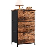 Somdot Nightstand with 3 Drawers, Small Dresser for Bedroom, Bedside Table Night Stand End Table with Fabric Bins for Bedroom