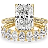 Maxinejewelry 4.5 Carat Radiant Cut Bridal Ring Set for Women, S925 Silver AAAAA Cubic Zirconia Bridal Engagement Ring and Wedding Bands