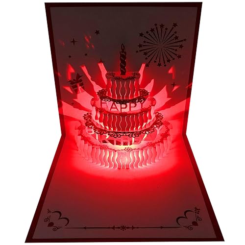Akeydeco 3D Pop Up Birthday Cards,Red LED Light Birthday Cake Music ...