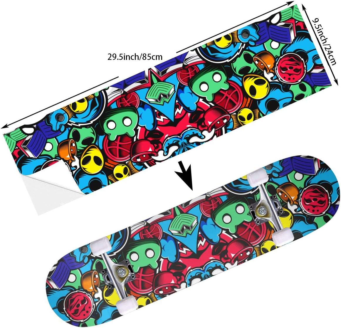 STREET FFX Skateboard Cruiser Deck and Balance Board Stickers Decals - 9.5 x 33.5 Inches