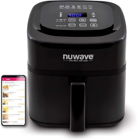 NuWave Brio 6Quart Air Fryer with App Recipes (Black) includes basket