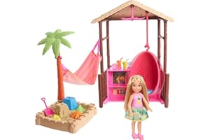 Barbie Dreamhouse Adventures Chelsea Doll & Tiki Hut Playset with Moldable Sand, Hammock & Accessories, Blonde Small Doll