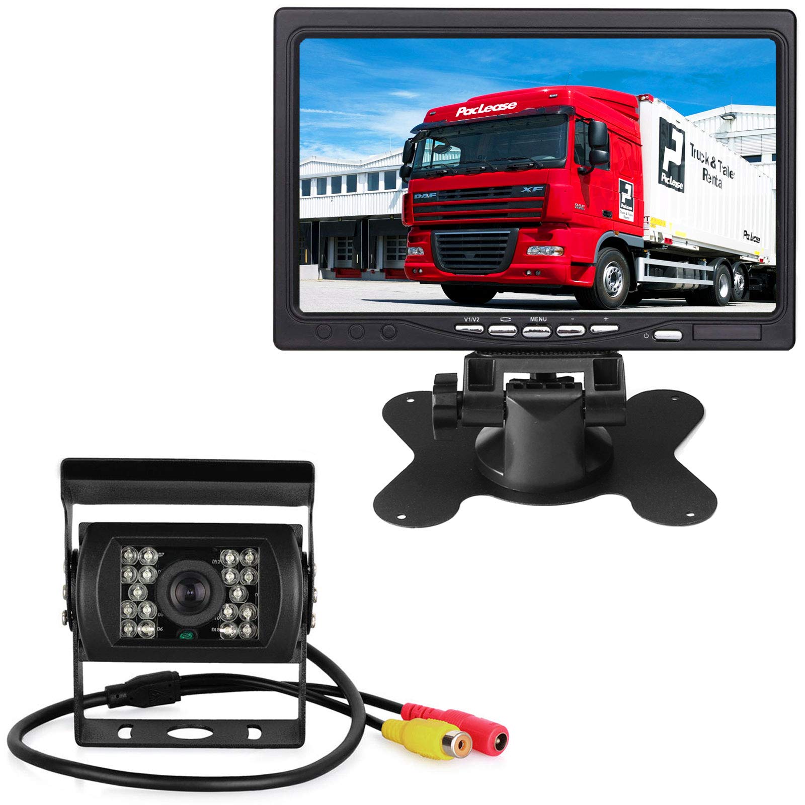 Reversing Camera Kit, 18LEDs IR Night Vision Waterproof Rear View Reversing Backup Camera with 10M Cable +12V-24V 7" Car TFT LCD Screen HD Monitor for Large Truck/Bus/RV/Trailer/Tractor/camper