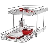 ROOMTEC Individual Pull Out Cabinet Organizer (11" W x 18" D), 2 Tier Spice Rack Organizer for Cabinet, Slide Out Drawer Pantry Shelf Organization and Storage for Kitchen Bathroom