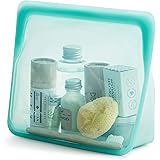Stasher Silicone Reusable, Stand-Up Mid (Aqua) | Food Meal Prep Storage Container | Lunch, Travel, Makeup, Gym Bag | Freezer,