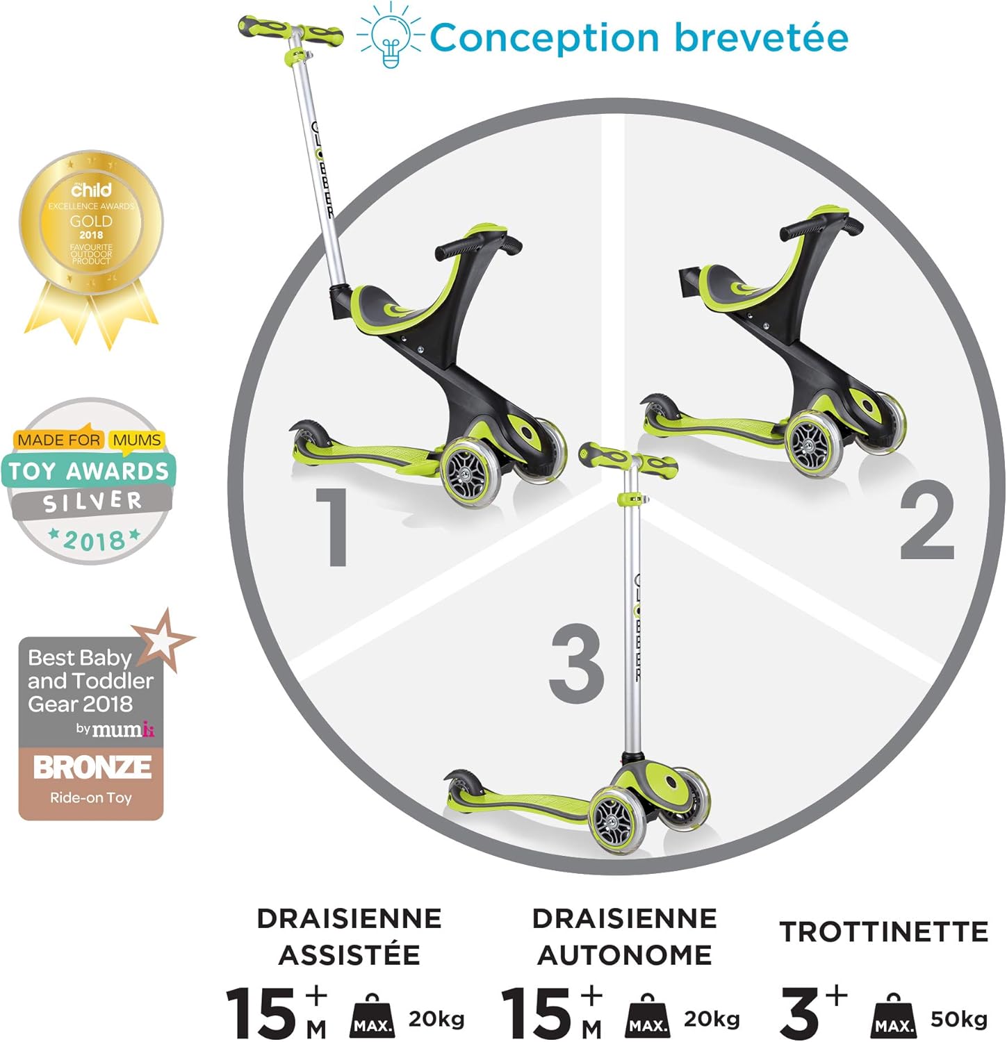 Scooters 5 In 1 V2 Globber Evo Comfort 458 106 Lime Green Outdoor Recreation