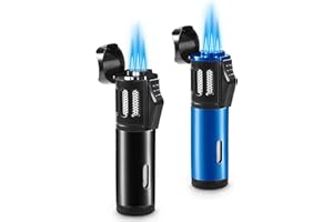 Zoocura Torch Lighter 2 Pack Triple Jet Flame Torch Butane Lighter Refillable Gas Torch Lighters Windproof Lighter Adjustable Pocket Lighter Gift for Men BBQ Kitchen Fireplace Candle(No Gas)