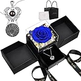 FIACO Valentines Day Rose Gifts for Her Preserved Real Flowers with I Love You Necklace Fresh Forever Flower Birthday for Women Girlfriend Wife Mom Grandma Romantic Eternal Roses