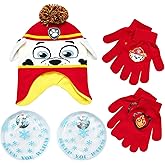Nicklelodeon Paw Patrol Boy's Winter Hat and 2 Pair of Gloves or Mittens Set (Toddler/Little Boys) Size Age 4-7, Paw Patrol Marshall Glove with Handwarmers
