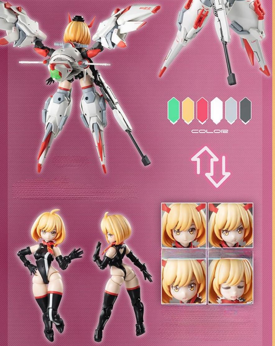 HiPlay BigFirebird x Hemoxian Plastic Model Kits: Full-Time Jijia, Kelly Janet, Mecha Musume, Anime Style Collectible Action Figures KL, Red, White, Black