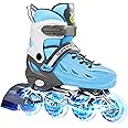 SUPER YOUNGSTER Adjustable Inline Skates for Boys Girls Ages 4-12 with Light Up Wheels, Roller Skates Blades for Youth Kids Indoor & Outdoor Beginners