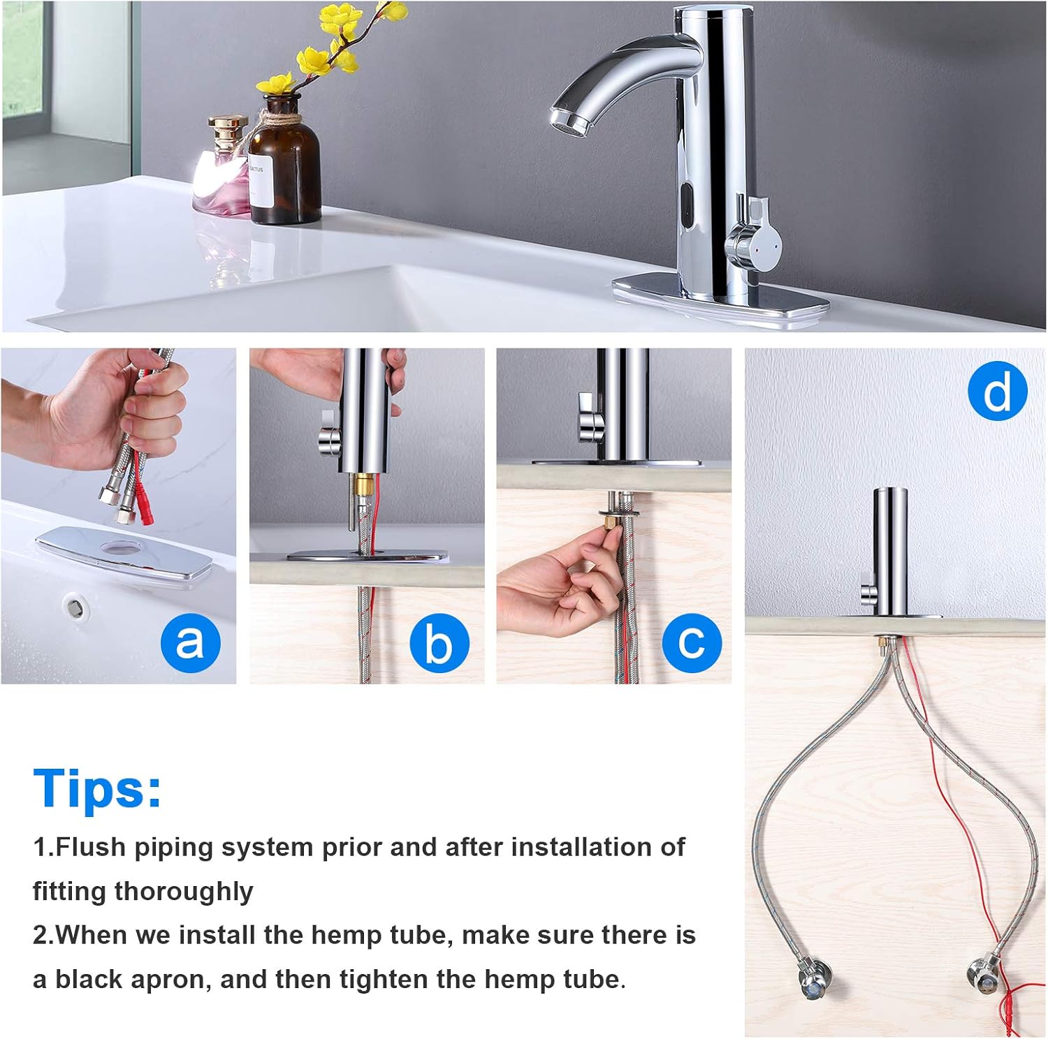 Bathroom Sink Faucets Touchless Sensor Faucet Automatic Smart Single Hole Brass Faucet, Motion Activated Hands-Free Vessel Sink Tap, Easy Installation, Chrome Finish - - 