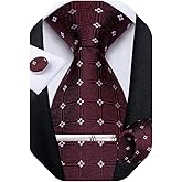 DiBanGu Plaid Ties for Men Silk Checkered Necktie and Pocket Square Cufflinks Tie Clip Set with Gift Box for Wedding Business