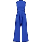 PRETTYGARDEN Womens Summer Jumpsuits Dressy Casual One Piece Outfits Sleeveless Mock Neck Wide Leg Pants Rompers with Pockets