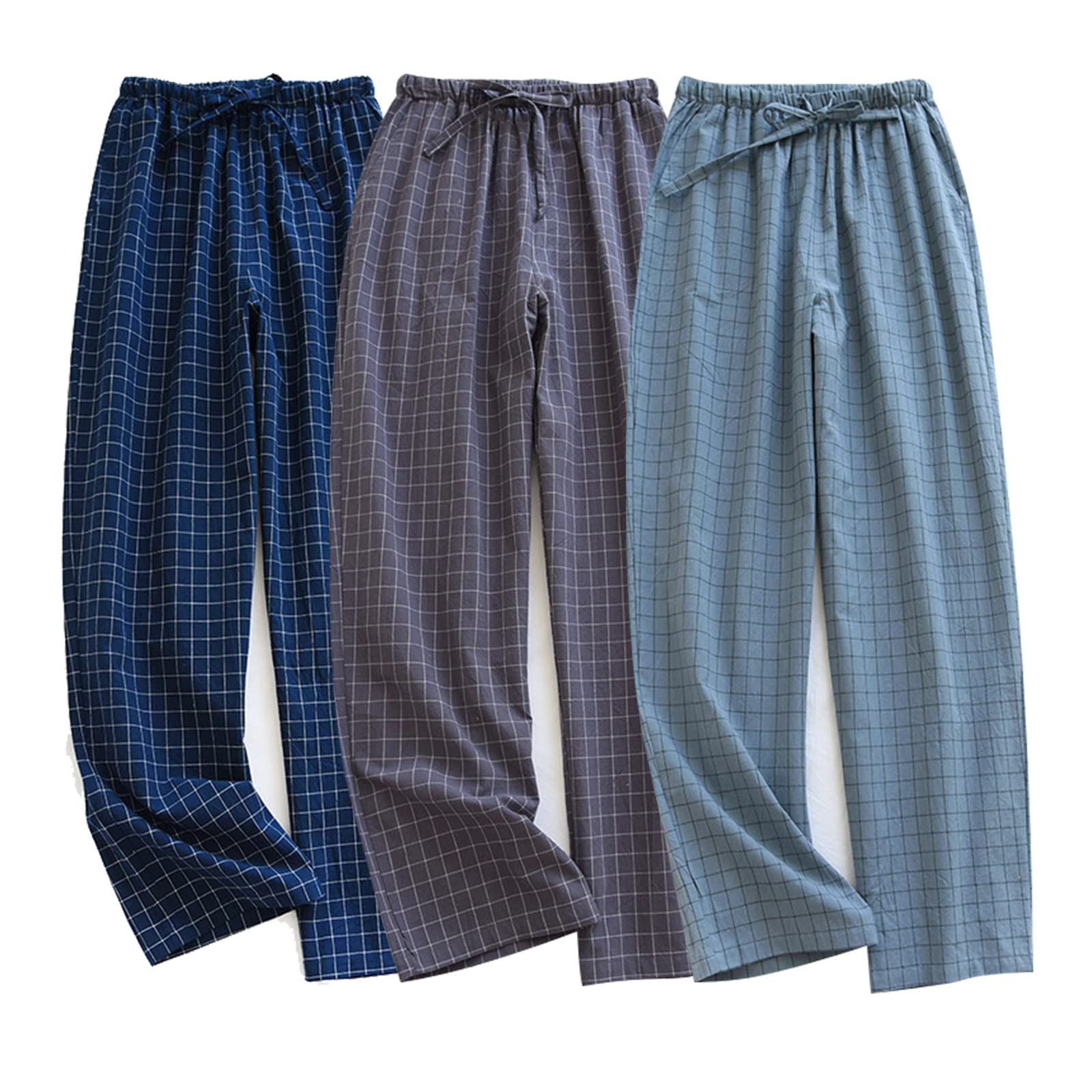 Photo 1 of STMAHER 3 Pack Men's Plaid Pajama Pants Cotton Sleep Pants Lightweight Sleepwear Knit Woven Pjs Bottoms With Pocket(B 3L)