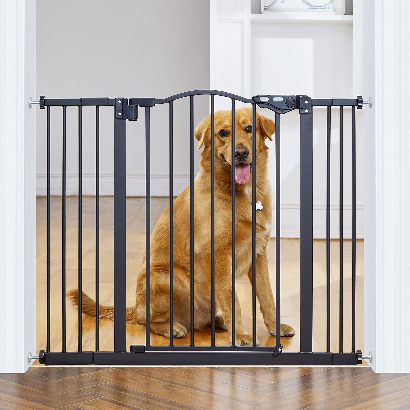 View 1 of InnoTruth 29-39.6” Baby Gate for Stairs & Doorways, 30" Tall Pressure Mount Pet Gates, Easy Step Auto Close Both Sides Walk Thru Child Gate, Dual-Lock Safety Design and One-Hand Operation, Black