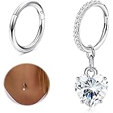 THUNARAZ 2Pcs Belly Button Rings for Women Surgical Stainless Steel Clicker Belly Rings Hoop CZ Heart Butterfly Dangle Navel Rings Belly Piercing Jewelry Silver Tone 14G